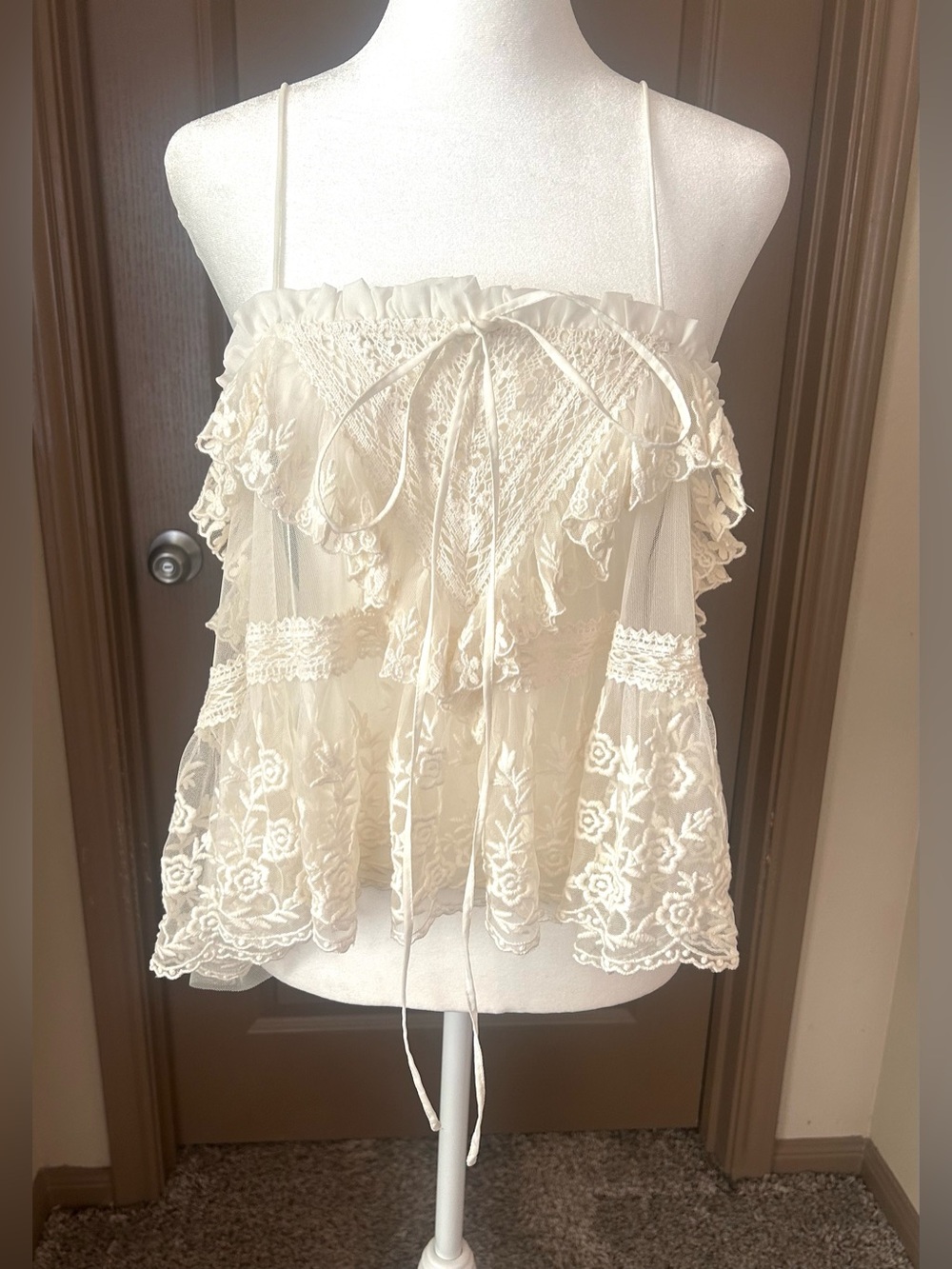 Free People Sofia Embroidered Lace Cami Ivory XL